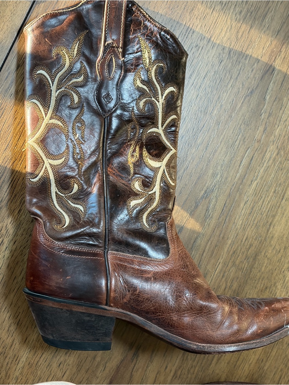 Women’s Old West Brown Leather Western Toe Boot